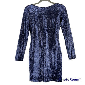 Dress the Population Blue Sequin Long Sleeve Dress Sz Small